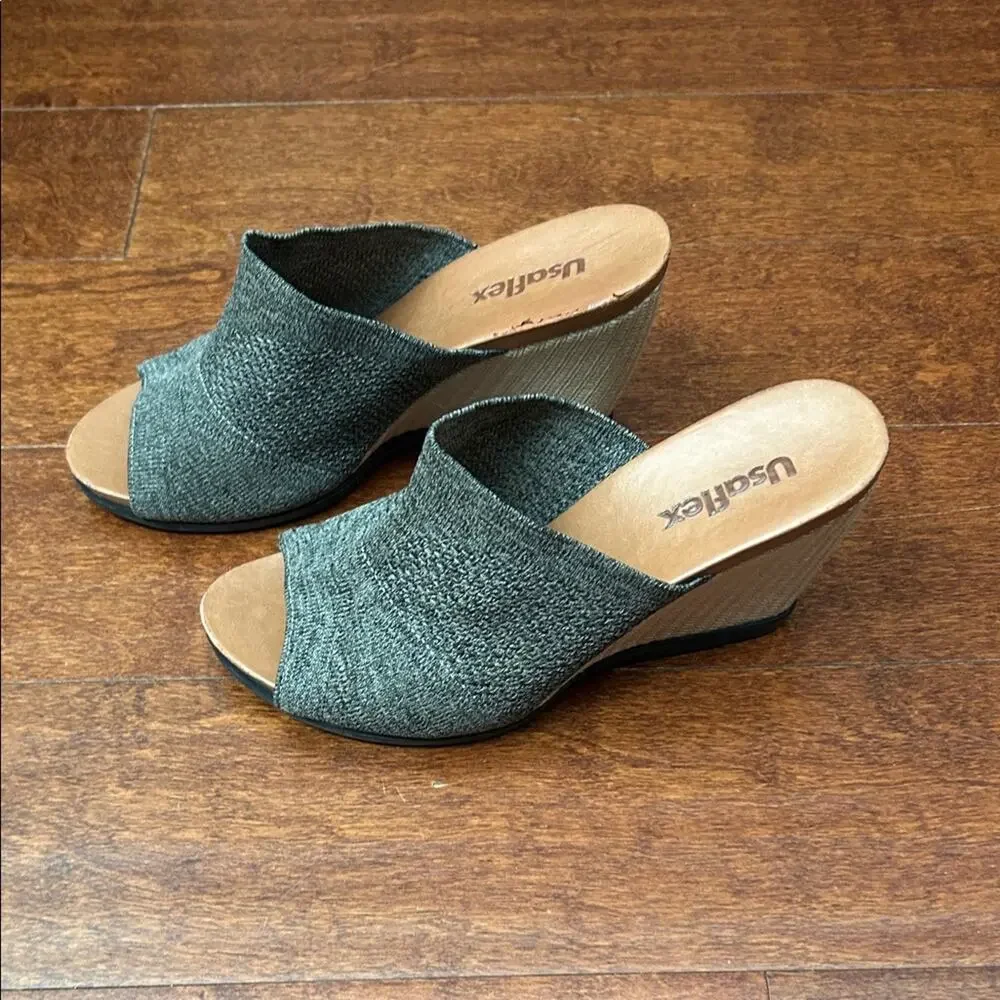 Usaflex Women's Gray Knit Wedge Slide Sandals, Size 8